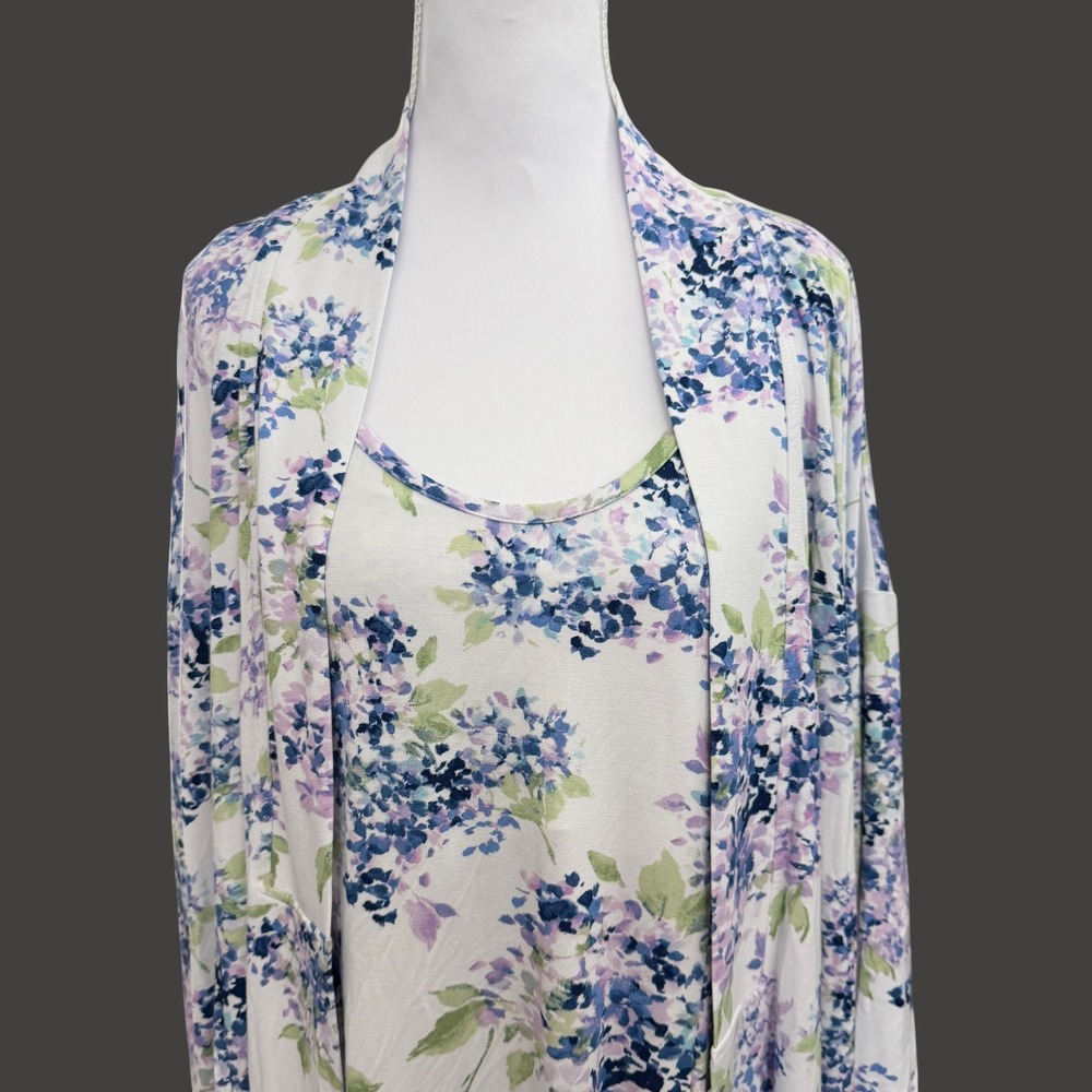Soft Surroundings Tranquility Bamboo Robe & Nightgown M Soft Floral Sleepwear - Picture 4 of 15